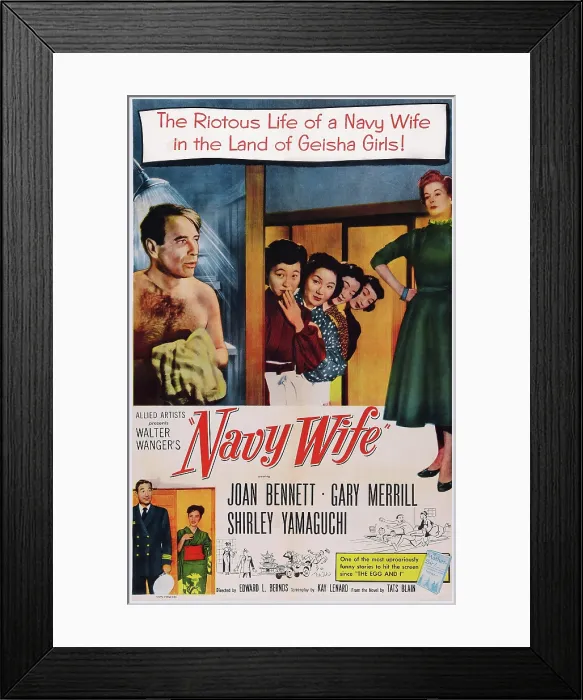 Framed Print : NAVY WIFE, US poster art, top left: Gary Merrill; top right: Joan Bennet; bottom left: Gary Merrill, Shirley Yamaguchi, 1956
