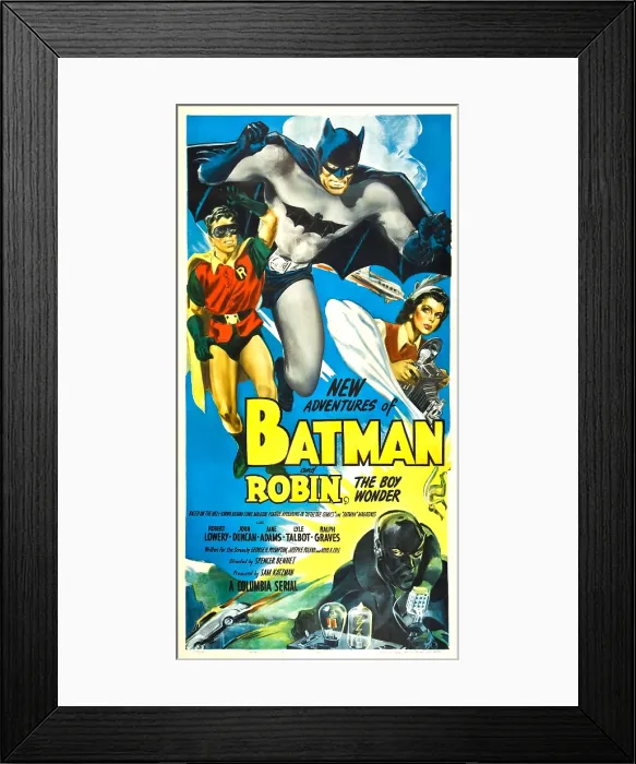 Framed Print : NEW ADVENTURES OF BATMAN AND ROBIN - THE BOY WONDER, (aka BATMAN AND ROBIN), US poster, from left: Johnny Duncan, Robert Lowery, Jane Adams, 1949