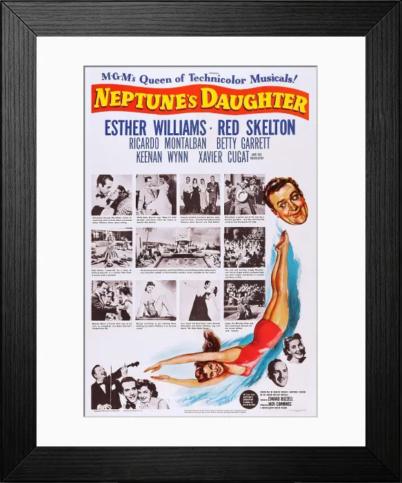 Framed Print : NEPTUNE'S DAUGHTER, US poster, bottom from left: Xavier Cugat, Ricardo Montalban, Esther Williams (and in bathing suit), heads from top: Red Skelton, Betty Garrett Framed Print : NEPTUNE'S DAUGHTER, US poster, bottom from left: Xavier Cugat, Ricardo Montalban, Esther Williams (and in bathing suit), heads from top: Red Skelton, Betty Garrett