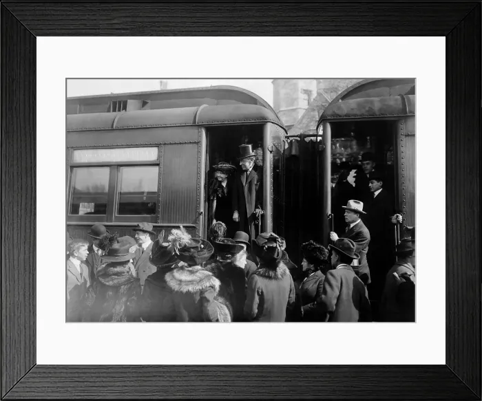 Framed Print : President elect Woodrow Wilson, surrounded by Princeton University undergraduates, boarding a train to Washington D.C. Princeton, New Jersey, 1913