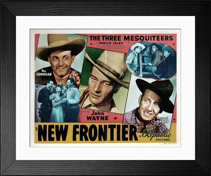 Framed Print : THE NEW FRONTIER, from left, Ray Corrigan, John Wayne, Raymond Hatton, 1935