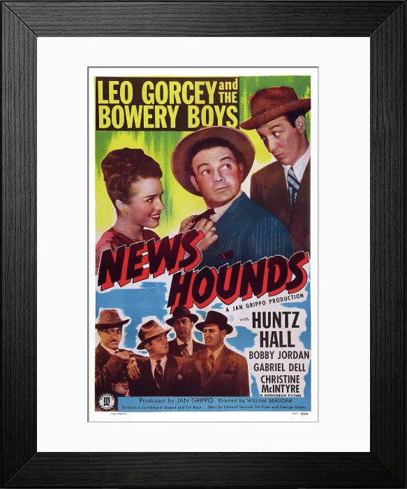 Framed Print : NEWS HOUNDS, US poster art, top, from left, Christine McIntyre, Leo Gorcey, Huntz Hall, 1947