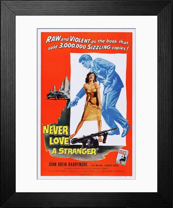 Framed Print : NEVER LOVE A STRANGER, top: John Drew Barrymore (aka John Barrymore, Jr. on poster art, 1958)