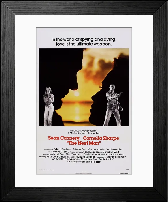 Framed Print : THE NEXT MAN, US poster, from left: Cornelia Sharpe, Sean Connery, 1976