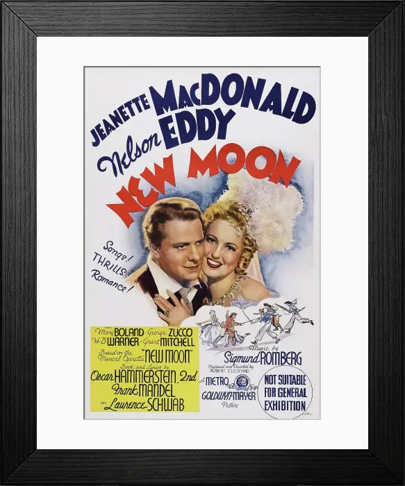 Framed Print : NEW MOON, Australian poster, from left: Nelson Eddy, Jeanette MacDonald, 1940