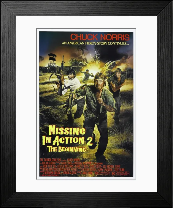 Framed Print : MISSING IN ACTION 2: THE BEGINNING, US poster, Chuck Norris, 1985, Cannon films / courtesy Everett Collection Framed Print : MISSING IN ACTION 2: THE BEGINNING, US poster, Chuck Norris, 1985, Cannon films / courtesy Everett Collection