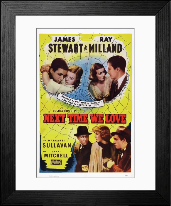 Framed Print : NEXT TIME WE LOVE, top l-r: James Stewart, Margaret Sullavan, Ray Milland, bottom l-r: Ray Milland, Margaret Sullavan, James Stewart on poster art, 1936