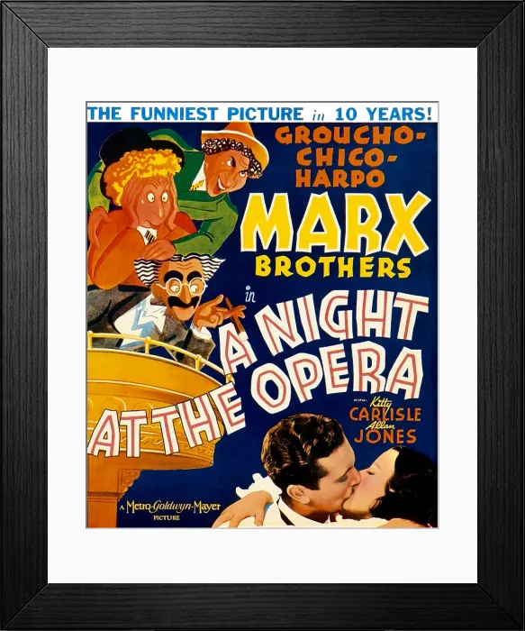 Framed Print : A NIGHT AT THE OPERA, left from top: Chico Marx, Harpo Marx, Groucho Marx; bottom from left: Allan Jones, Kitty Carlisle, 1935
