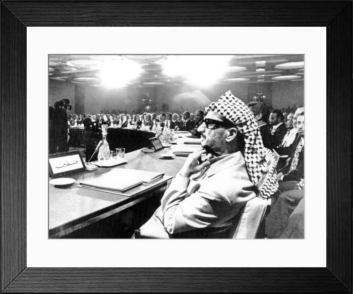 Framed Print : Yasser Arafat attends the opening session of the 7th Arab Summit Conference, Rabat, Morocco. 10-26-1974.. Courtesy: CSU Archives  /  Everett Collection