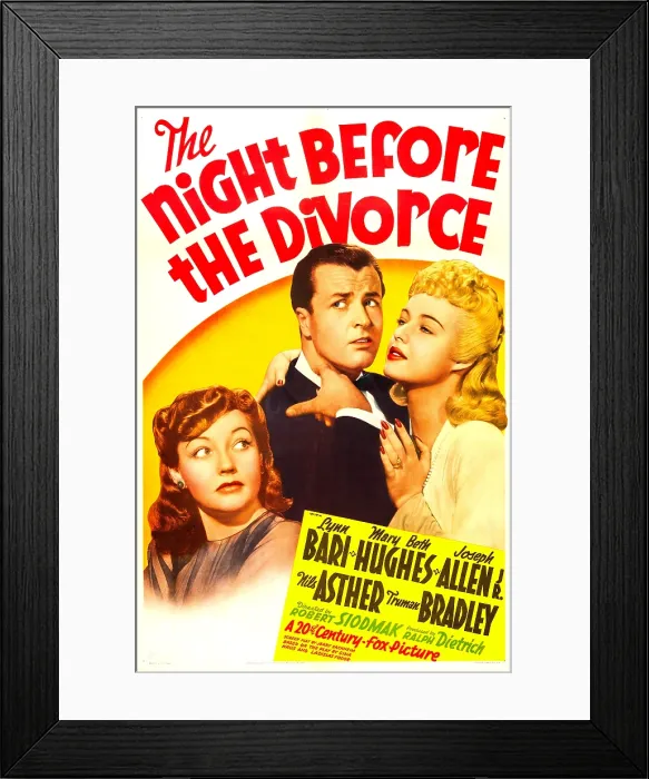 Framed Print : THE NIGHT BEFORE THE DIVORCE, US poster, from left: Lynn Bari, Joseph Allen, Jr. Mary Beth Hughes, 1942. TM and copyright 20th Century Fox Film Corp
