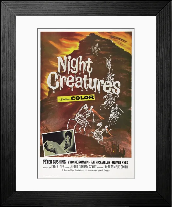 Framed Print : NIGHT CREATURES, (aka CAPTAIN CLEGG), US poster art, bottom left inset, right: Yvonne Romain, 1962 Framed Print : NIGHT CREATURES, (aka CAPTAIN CLEGG), US poster art, bottom left inset, right: Yvonne Romain, 1962