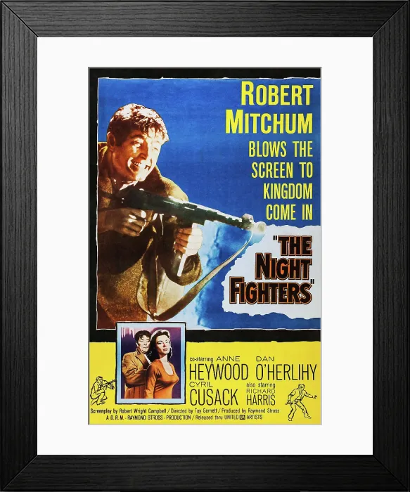 Framed Print : THE NIGHT FIGHTERS, (aka A TERRIBLE BEAUTY), US poster, Robert Mitchum (top and bottom left), Anne Heywood, 1960