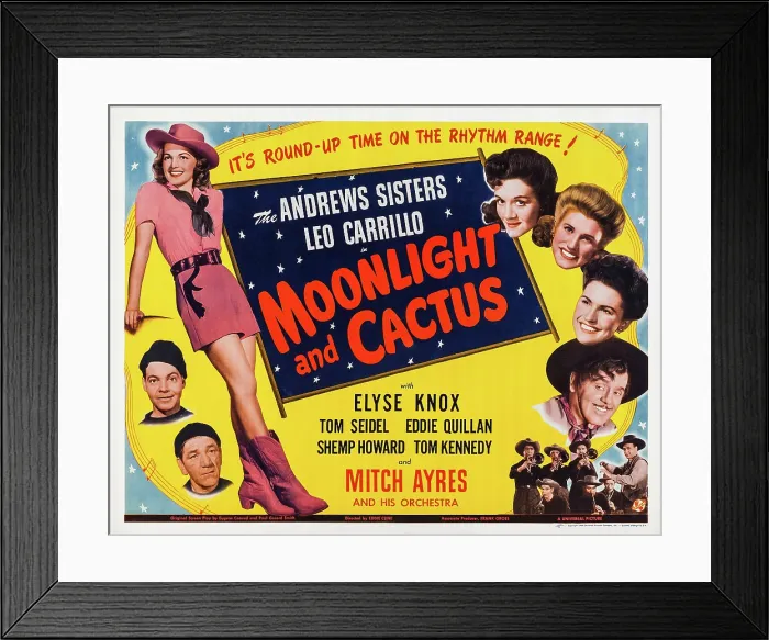 Framed Print : MOONLIGHT AND CACTUS, left from top: Elyse Knox, Eddie Quillan, Shemp Howard, right from top: Laverne Andrews, Patty Andrews, Maxene Andrews, Mitchell Ayres and his Orchestra