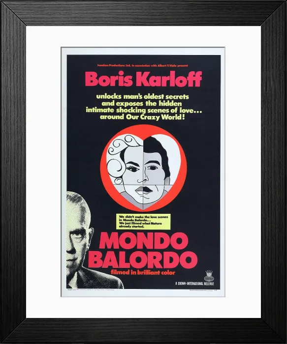 Framed Print : MONDO BALORDO, (aka A FOOL'S WORLD), US poster art, Boris Karloff (bottom), 1964 Framed Print : MONDO BALORDO, (aka A FOOL'S WORLD), US poster art, Boris Karloff (bottom), 1964