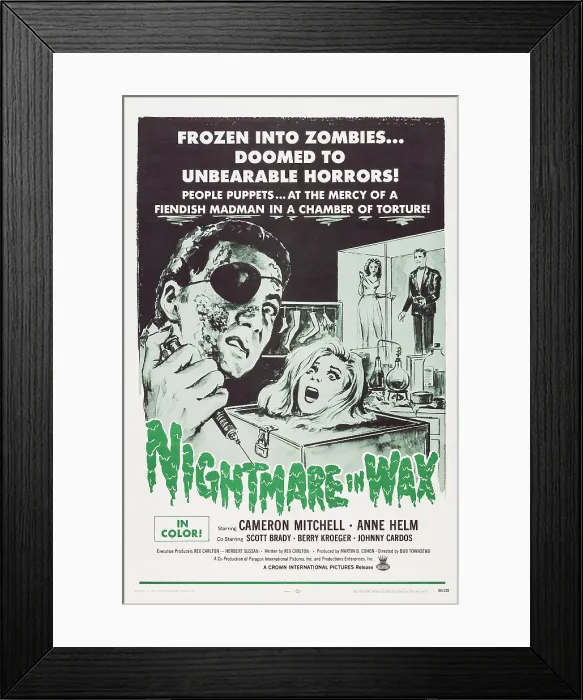 Framed Print : NIGHTMARE IN WAX, US poster art, Cameron Mitchell, left, 1969