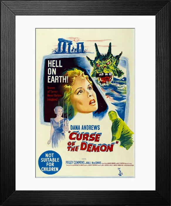 Framed Print : NIGHT OF THE DEMON, (aka CURSE OF THE DEMON'), woman on left and in center: Peggy Cummins; lower right: Dana Andrews on Australian poster art, 1957