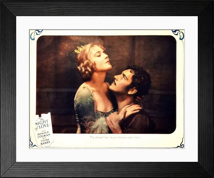 Framed Print : THE NIGHT OF LOVE, l-r: Vilma Banky, Ronald Colman on lobbycard, 1927