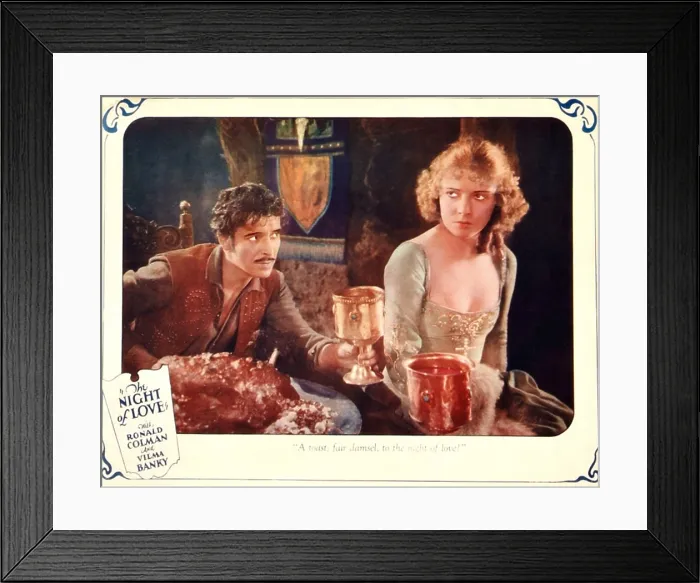 Framed Print : THE NIGHT OF LOVE, l-r: Ronald Colman, Vilma Banky on lobbycard, 1927 Framed Print : THE NIGHT OF LOVE, l-r: Ronald Colman, Vilma Banky on lobbycard, 1927