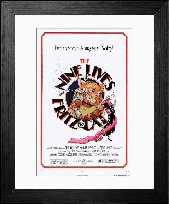 Framed Print : THE NINE LIVES OF FRITZ THE CAT, Fritz the Cat on poster art, 1974 Framed Print : THE NINE LIVES OF FRITZ THE CAT, Fritz the Cat on poster art, 1974