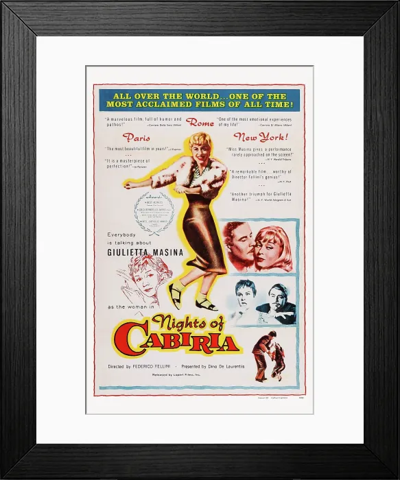Framed Print : NIGHTS OF CABIRIA, (aka LE NOTTI DI CABIRIA), US poster art, Giulietta Masina, (center), Amadeo Nazzari, (top insert, left), 1957