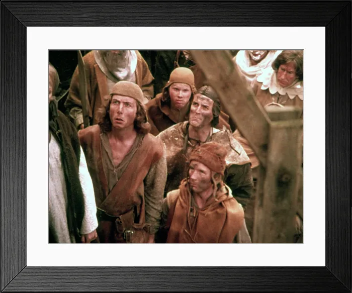 Framed Print : MONTY PYTHON AND THE HOLY GRAIL, Eric Idle, John Cleese, Michael Palin, & an angry mob, at a witch burning, 1975. (c)Python Pictures. Courtesy: Everett Collection