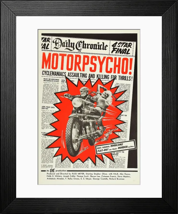Framed Print : MOTORPSYCHO!, US poster, Alex Rocco, Sharon Lee, 1965 Framed Print : MOTORPSYCHO!, US poster, Alex Rocco, Sharon Lee, 1965