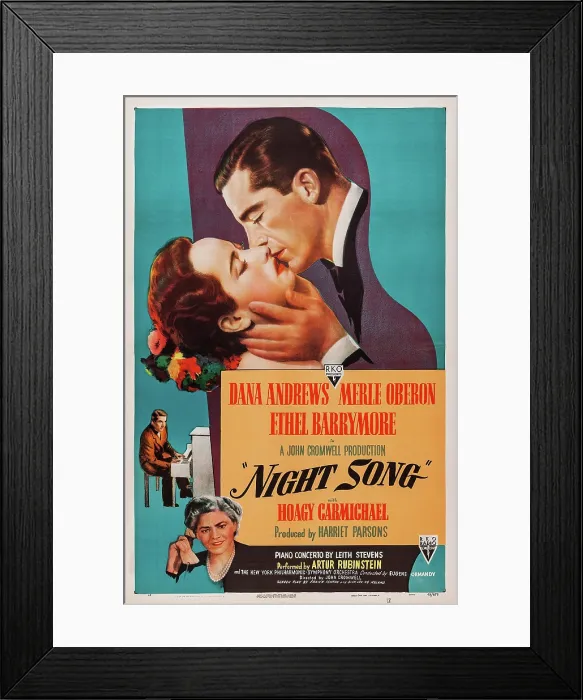 Framed Print : NIGHT SONG, US poster, top from left: Merle Oberon, Dana Andrews, middle left: Hoagy Carmichael, bottom left: Ethel Barrymore, 1947 Framed Print : NIGHT SONG, US poster, top from left: Merle Oberon, Dana Andrews, middle left: Hoagy Carmichael, bottom left: Ethel Barrymore, 1947