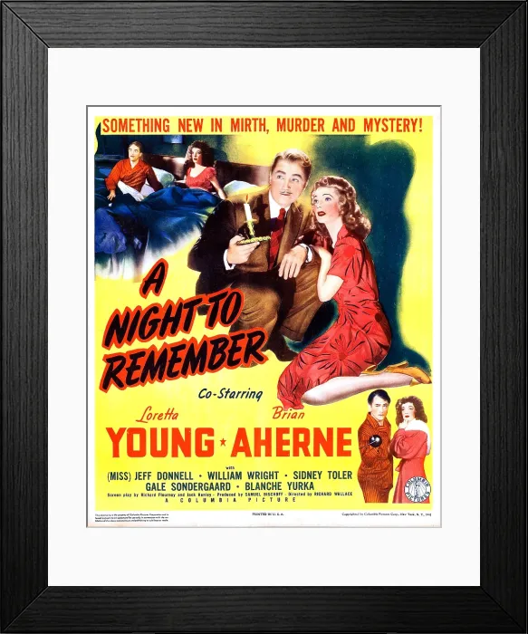 Framed Print : A NIGHT TO REMEMBER, US poster, Brian Aherne, Loretta Young, 1943