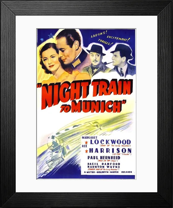 Framed Print : NIGHT TRAIN TO MUNICH, US poster, top left from left: Margaret Lockwood, Rex Harrison, Basil Radford, Naunton Wayne, 1940. TM & Copyright 20th Century-Fox Film Corp Framed Print : NIGHT TRAIN TO MUNICH, US poster, top left from left: Margaret Lockwood, Rex Harrison, Basil Radford, Naunton Wayne, 1940. TM & Copyright 20th Century-Fox Film Corp