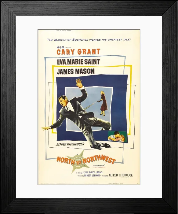 Framed Print : NORTH BY NORTHWEST, l-r: Cary Grant, Eva Marie Saint on poster art, 1959