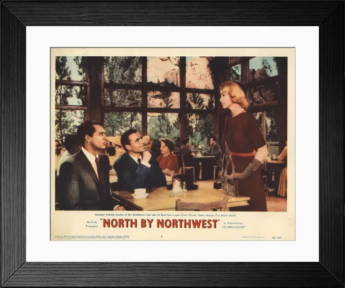 Framed Print : NORTH BY NORTHWEST, Lobbycard, from left, Cary Grant, James Mason, Eva Marie Saint, 1959