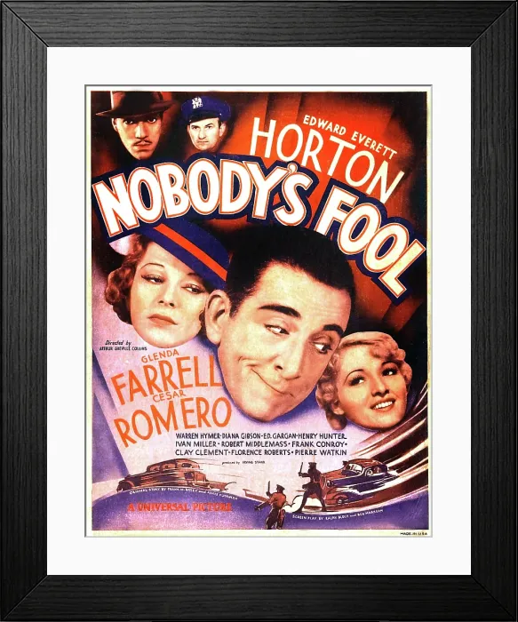 Framed Print : NOBODY'S FOOL, US poster art, top from left: Cesar Romero, Edward Gargan; center from left: Glenda Farrell, Edward Everett Horton, Diana Gibson, 1936 Framed Print : NOBODY'S FOOL, US poster art, top from left: Cesar Romero, Edward Gargan; center from left: Glenda Farrell, Edward Everett Horton, Diana Gibson, 1936