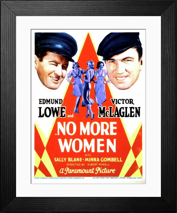 Framed Print : NO MORE WOMEN, left: Edmund Lowe, right: Victor McLaglen on midget window card, 1934 Framed Print : NO MORE WOMEN, left: Edmund Lowe, right: Victor McLaglen on midget window card, 1934