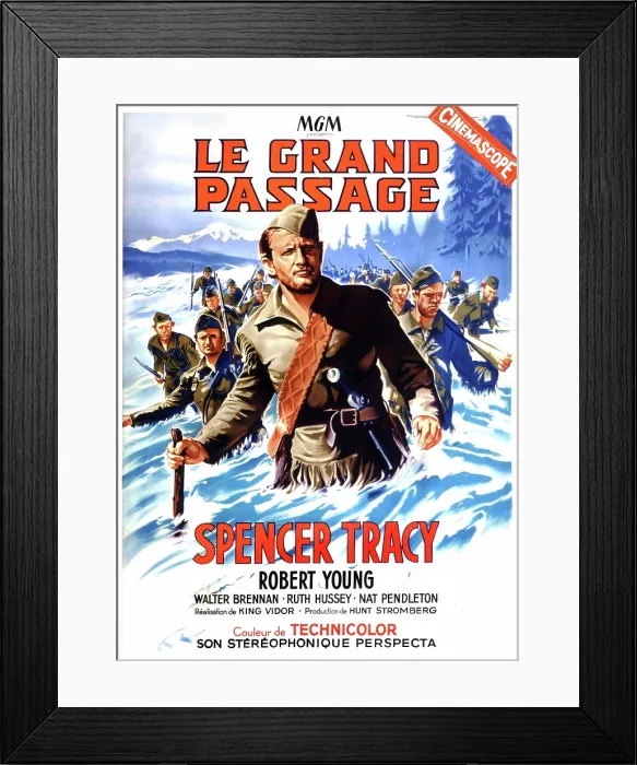 Framed Print : NORTHWEST PASSAGE (aka LE GRAND PASSAGE), Spencer Tracy (center), (French poster art), 1940