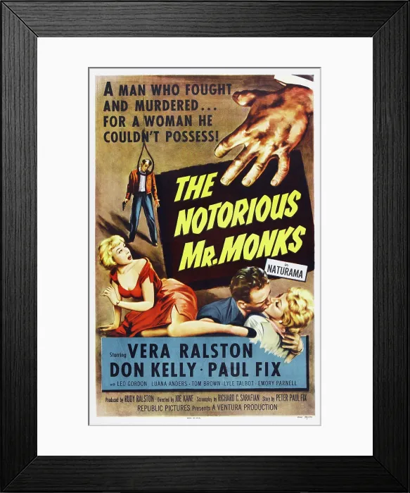 Framed Print : THE NOTORIOUS MR. MONKS, US poster art, Vera Ralston (left), 1958 Framed Print : THE NOTORIOUS MR. MONKS, US poster art, Vera Ralston (left), 1958