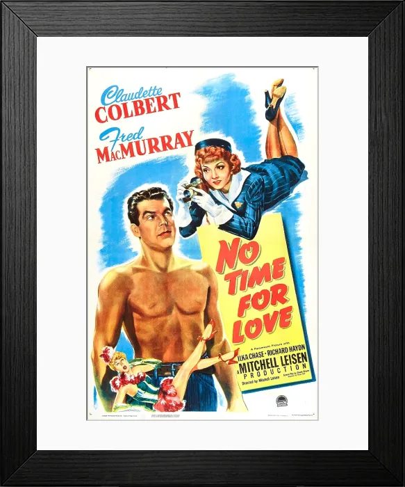 Framed Print : NO TIME FOR LOVE, US poster, from left: Fred MacMurray, Claudette Colbert, Ilka Chase (bottom), 1943 Framed Print : NO TIME FOR LOVE, US poster, from left: Fred MacMurray, Claudette Colbert, Ilka Chase (bottom), 1943