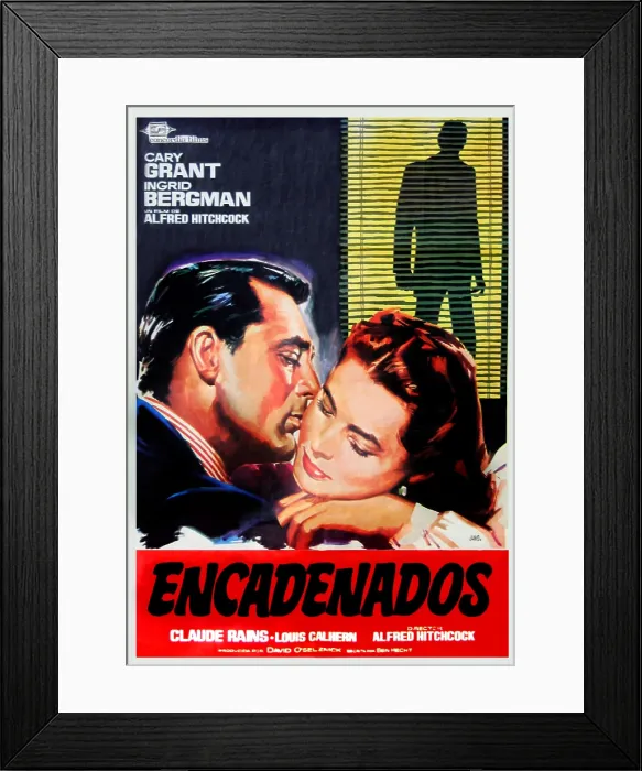 Framed Print : NOTORIOUS, (aka ENCADENADOS), from left on Spanish 1960s rerelease poster art: Cary Grant, Ingrid Bergman, 1946