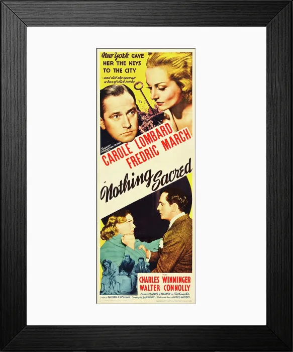 Framed Print : NOTHING SACRED, top l-r: Fredric March, Carole Lombard, bottom l-r: Carole Lombard, Fredric March on insert poster, 1937