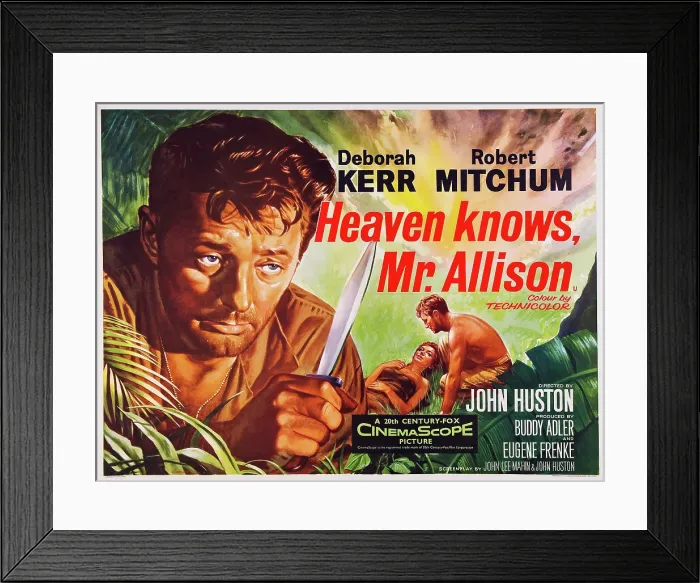 Framed Print : HEAVEN KNOWS, MR. ALLISON, l-r: Robert Mitchum, Deborah Kerr, Robert Mitchum on British poster art, 1957, TM and Copyright 20th Century Fox Film Corp