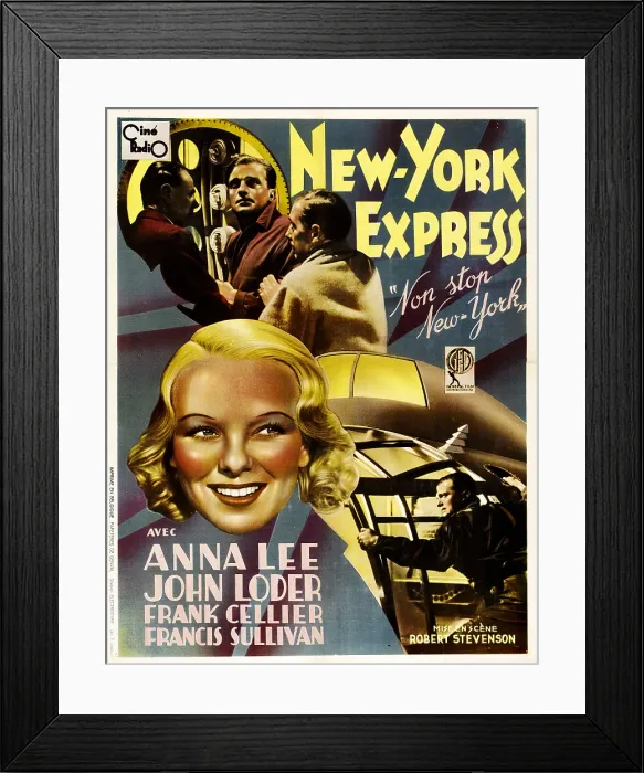 Framed Print : NON-STOP NEW YORK, (aka NEW YORK EXPRESS), French poster art, John Loder (second left, top), Anna Lee, 1937