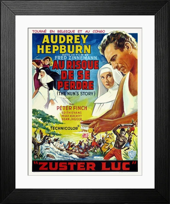 Framed Print : THE NUN'S STORY, (aka AU RISQUE DE SE PERDRE), Audrey Hepburn (nun), Peter Finch (undershirt), 1959 Framed Print : THE NUN'S STORY, (aka AU RISQUE DE SE PERDRE), Audrey Hepburn (nun), Peter Finch (undershirt), 1959