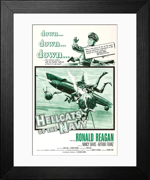 Framed Print : HELLCATS OF THE NAVY, US poster art, Ronald Reagan, (top), 1957