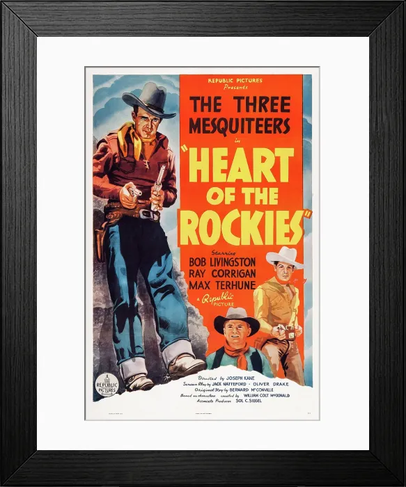 Framed Print : HEART OF THE ROCKIES, US poster art, from left: Ray Corrigan, Bob Livingston, Max Terhune, 1937