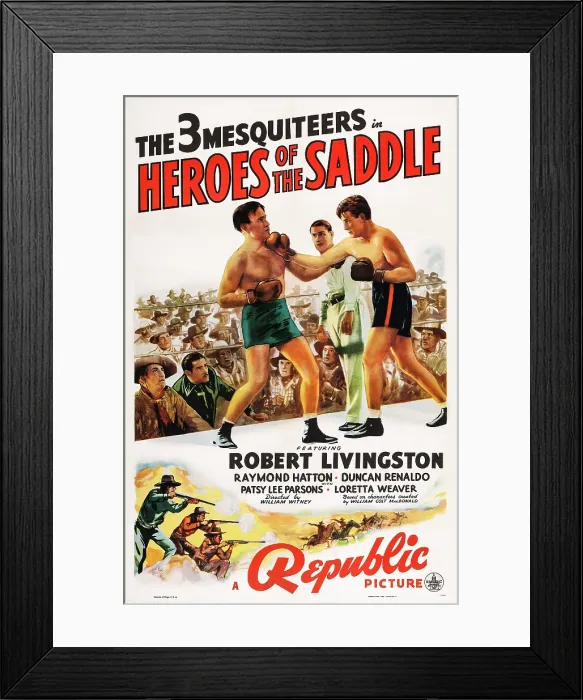Framed Print : HEROES OF THE SADDLE, US poster art, Raymond Hatton, (far left), Duncan Renaldo, (second left), 1940