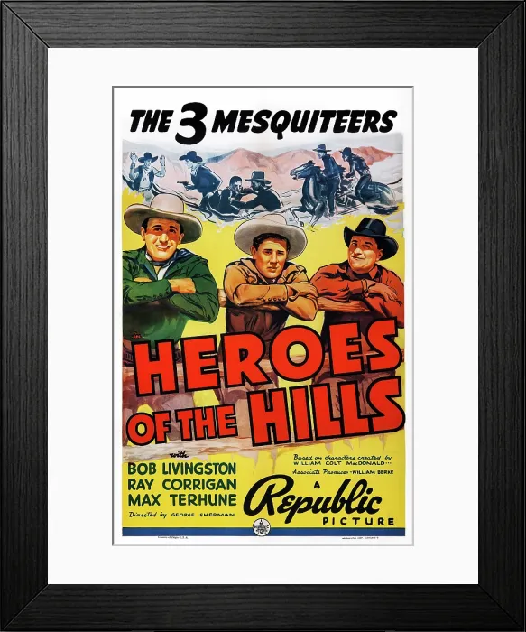 Framed Print : HEROES OF THE HILLS, US poster art, from left: Ray Corrigan, Bob Livingston, Max Terhune, 1938