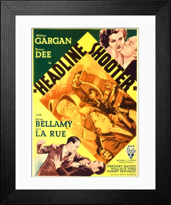 Framed Print : HEADLINE SHOOTER, top from left: Frances Dee, William Gargan, inset from top: Ralph Bellamy, Frances Dee on midget window card, 1933 Framed Print : HEADLINE SHOOTER, top from left: Frances Dee, William Gargan, inset from top: Ralph Bellamy, Frances Dee on midget window card, 1933