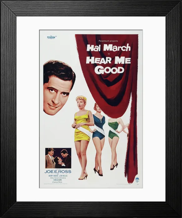 Framed Print : HEAR ME GOOD, US poster, Hal March (top), Merry Anders (yellow bathing suit), 1957