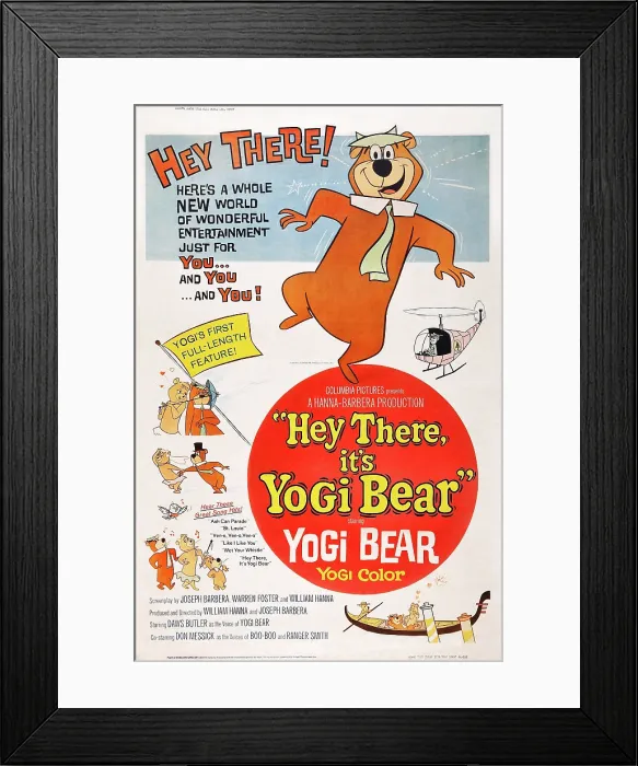 Framed Print : HEY THERE, IT'S YOGI BEAR, top right: Yogi Bear, left from top: Cindy Bear, Yogi Bear, Boo-Boo on poster art, 1964 Framed Print : HEY THERE, IT'S YOGI BEAR, top right: Yogi Bear, left from top: Cindy Bear, Yogi Bear, Boo-Boo on poster art, 1964