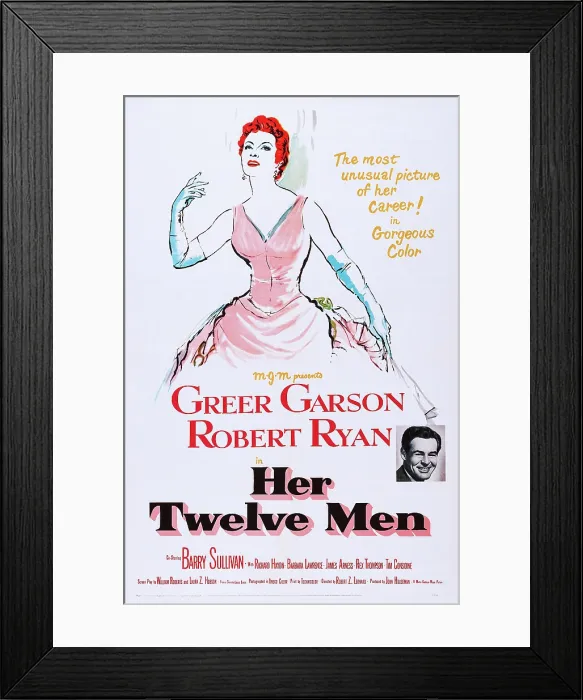 Framed Print : HER TWELVE MEN, top: Greer Garson, bottom: Robert Ryan on poster art, 1954