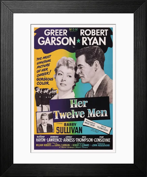 Framed Print : HER TWELVE MEN, top l-r: Greer Garson, Robert Ryan, inset: Barry Sullivan on poster art, 1954 Framed Print : HER TWELVE MEN, top l-r: Greer Garson, Robert Ryan, inset: Barry Sullivan on poster art, 1954